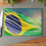 Cutting Board ( Glass ) - Brazilian Flag Decoration